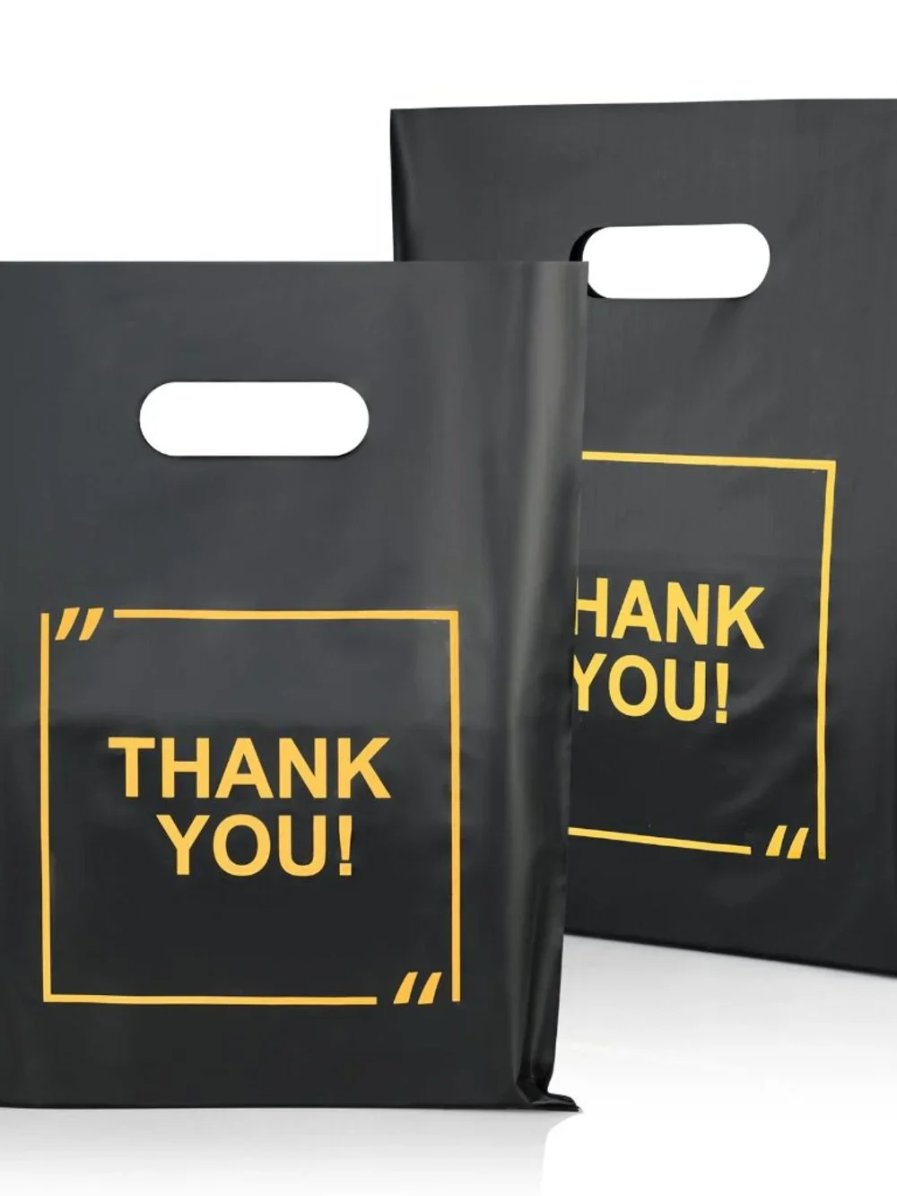 50 Pack Die Cut Plastic Shopping Bags with Thank You Logo 9x12 Merchandise Bags